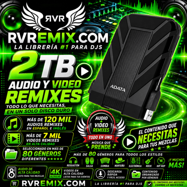 DISCO DURO EXTERNO 2 TB AUDIO Y VIDEO REMIXES